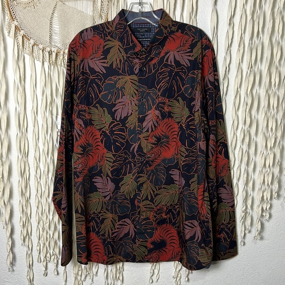 Ted Baker Chad Bold Tiger Print Slim Fit Long Sleeve Shirt Size 5/US42 - Picture 2 of 13
